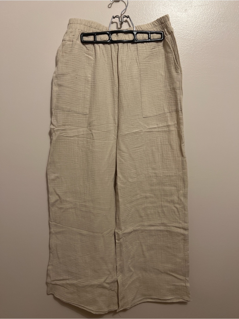 Zenana Outfitters Cream Wide-Leg Linen-Style Trousers